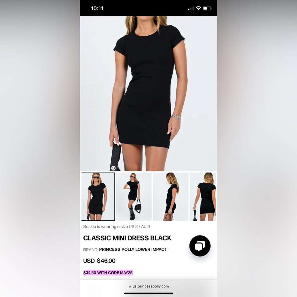 Princess Polly Black mini dress size 4 (never worn)